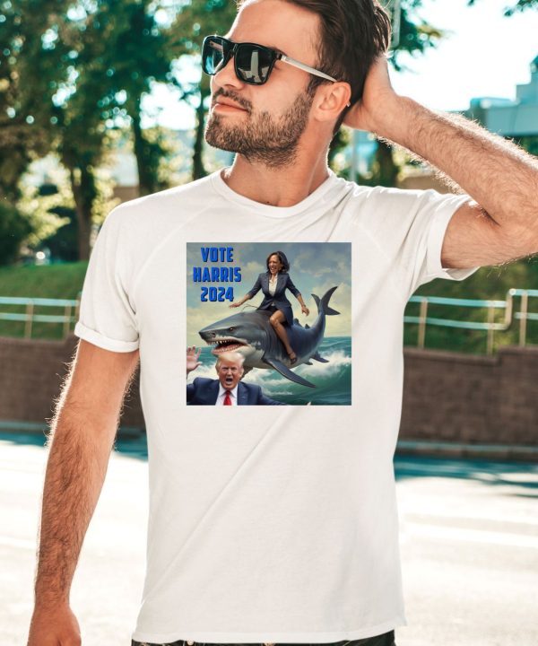 Vote Harris 2024 Donald Trump And Kalama Harris Riding A Shark Shirt3