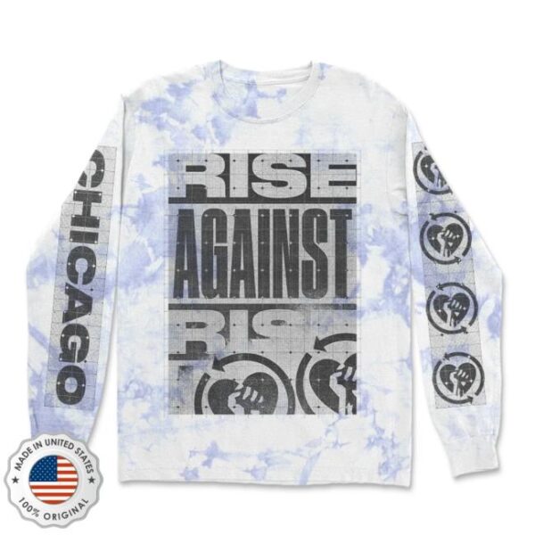 kenny rise against merch store grid logo long sleeve white blizzard dye