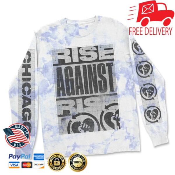 kenny rise against merch store grid logo long sleeve white blizzard dye ew