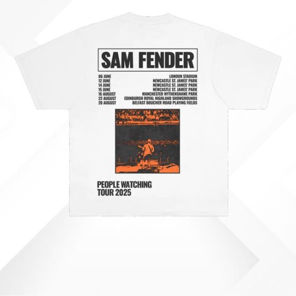 kenny Official Sam Fender Merch Store People Watching Tour 2025 White Stadium Shirts