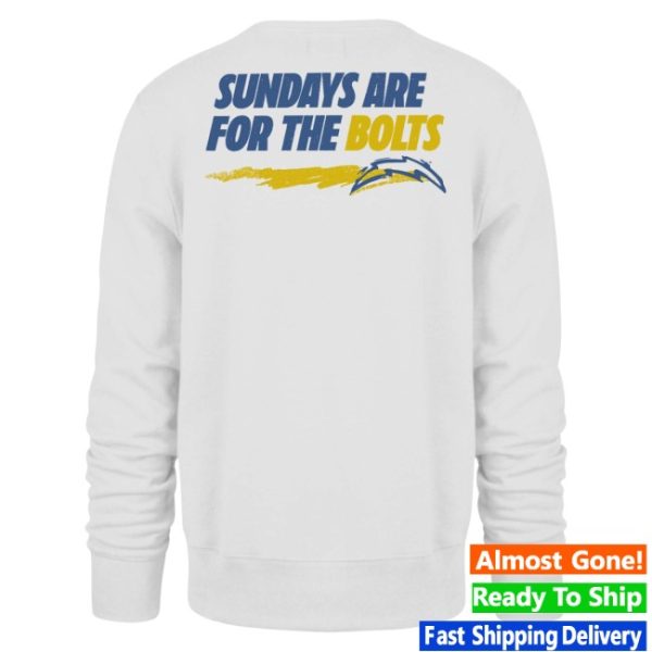 kenny Chargers Merch Mens 47 White Los Angeles Chargers Sundays Are For The Bolts Backer Pullover Sweatshirt
