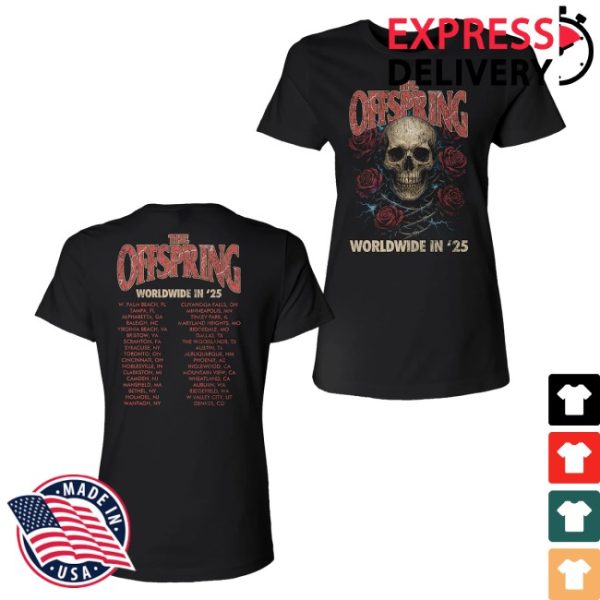 kenny The Offspring Merch Rose Skull 2025 Ladies Tour Tee0