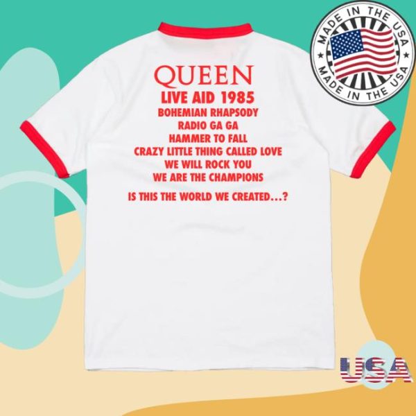 kenny sau Official Queen Online Merch Shop Store Queen At Live Aid Red And White Shirt