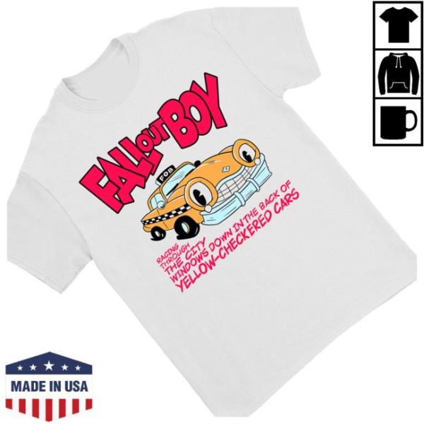 kenny Official Summer Sonic Merch Store Shop Fall Out Boy Racing Through The City Windows Down In The Back Of Yellow Checkered Cars Shirts