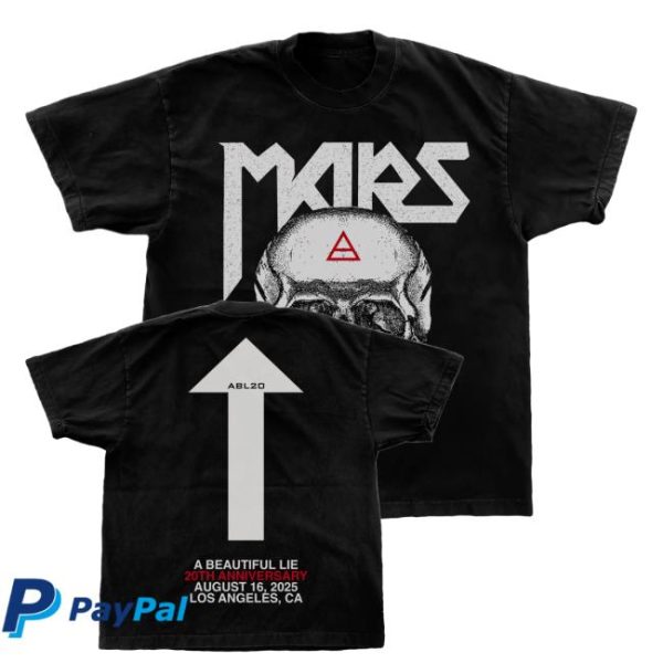 kenny Official Thirty Seconds To Mars Merch Shop A Beautiful Lie 20Th Anniversary Triad Skull Shirt