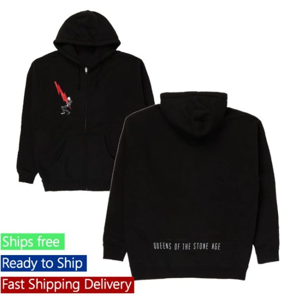 kenny Queens Of The Stone Age Merch Store Lightning Bolt Black Zip Hoodiess