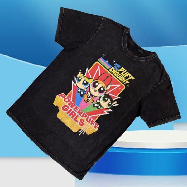 kenny Rock Off Trade Merch Power Puff Girls Unisex Stone Wash Shirt Are You Puff Enough Black0