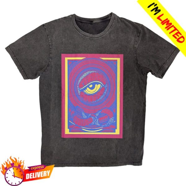 kenny Rock Off Trade Merch Primal Scream Unisex Stone Wash Shirt Psychedelic Eye Charcoal Grey