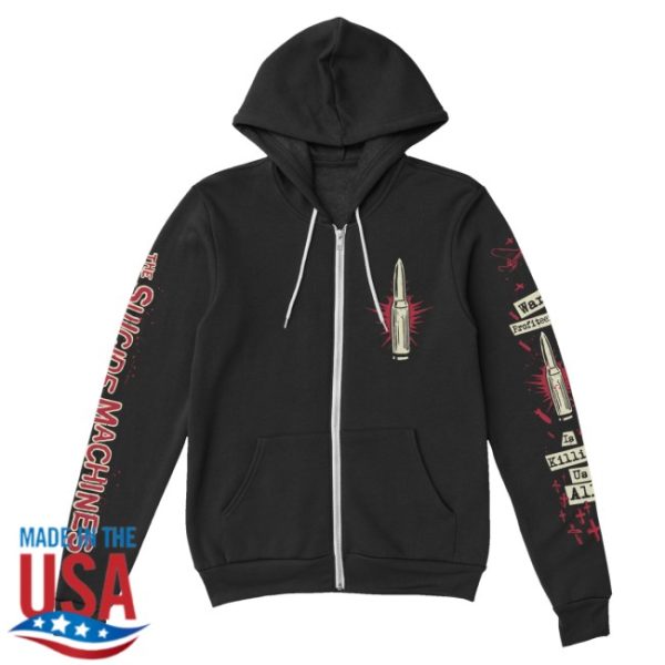 kenny The Suicide Machines Merch War Profiteering Is Killing Us All Long Zip Up Hoodie1