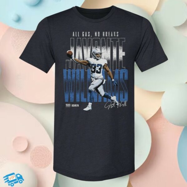 kenny 500 Level Merch Javonte Williams Dallas All Gas No Breaks Wht Shirt1