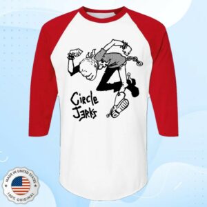 kenny Circle Jerks Store Merch Skankman Raglan White Red kenny Circle Jerks Store Merch Skankman Raglan White Red
