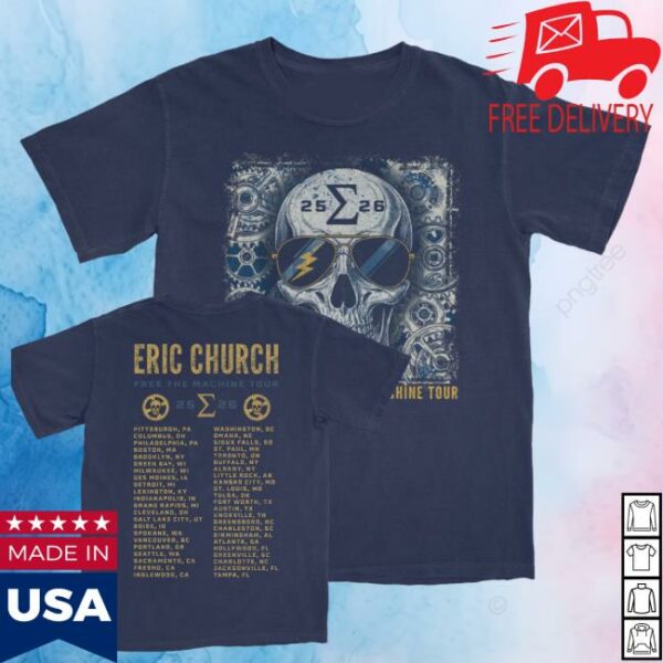 kenny Eric Church Merch Shop Free The Machine Tour Navy Skull T Shirt