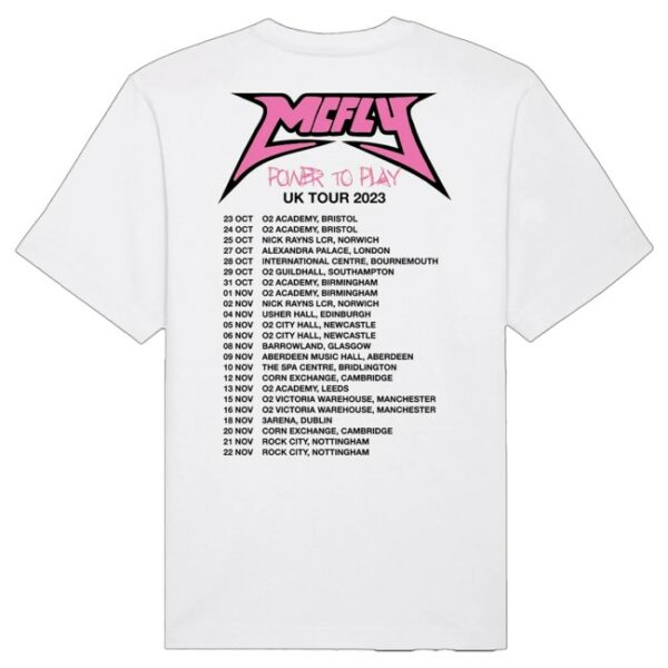 kenny Mcfly Merch Power To Play Band Uk 2023 White Tour Tee