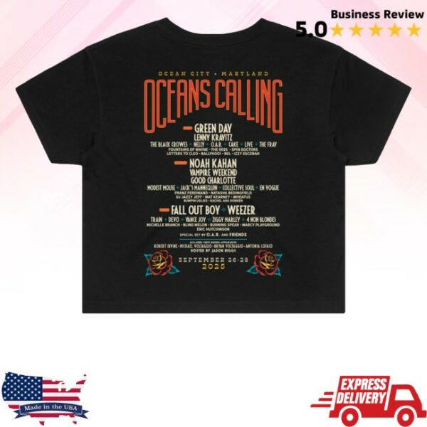 kenny Oceans Calling Festival Merch Store Womens Rose Lineup Crop Tee