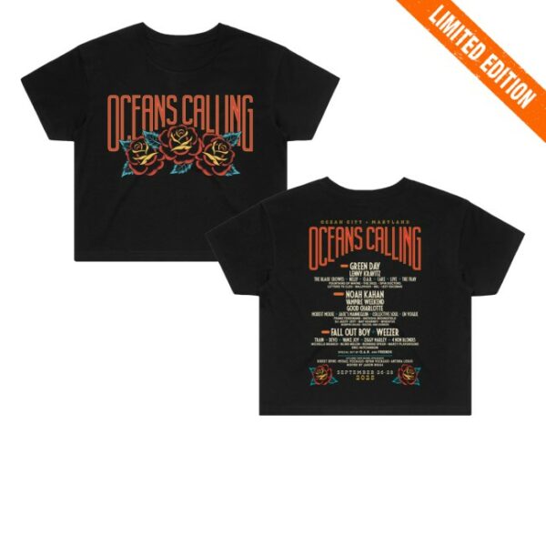 kenny Oceans Calling Festival Merch Store Womens Rose Lineup Crop Teess