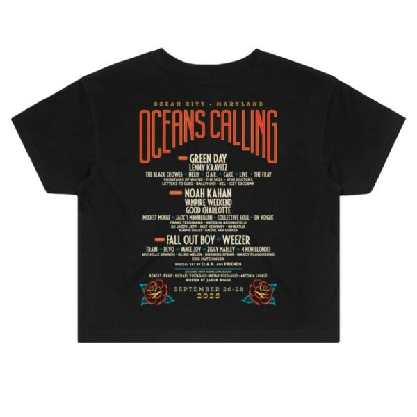 kenny Oceans Calling Festival Merch Womens Rose Lineup Crop Tee