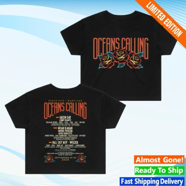 kenny Oceans Calling Festival Merch Womens Rose Lineup Crop Tee1
