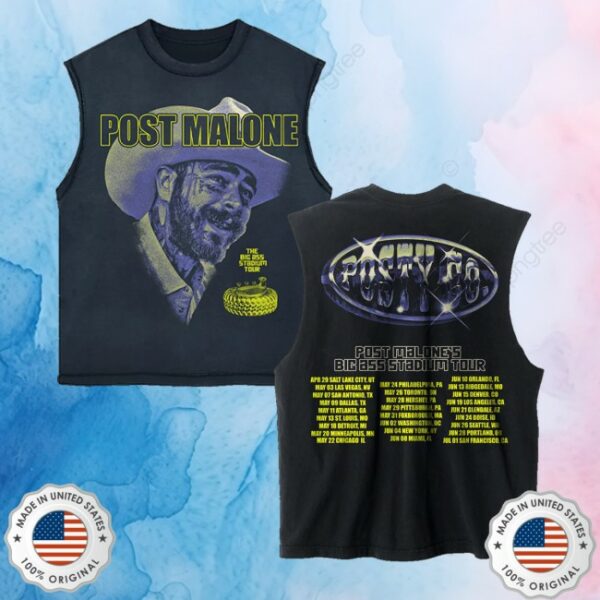 kenny Post Malone Store Merch Big Ass Stadium Tour Cut Out Tankss
