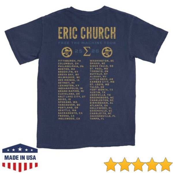 kenny sau Eric Church Merch Shop Free The Machine Tour Navy Skull T Shirt