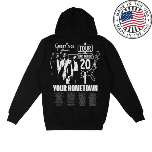 kenny sau Jonas Brothers Merch Shop Store Greetings From Your Hometown Tour Hoodie