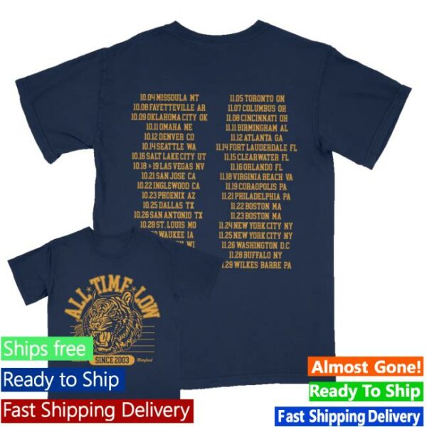 kenny All Time Low Official Store Merch Shop All Time Low Tiger Dateback Shirt