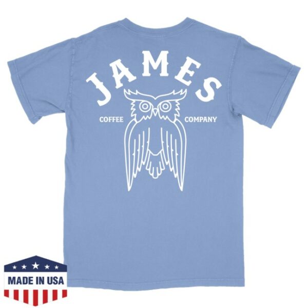 kenny James Coffee Co Merch James Arch Logo Shop Shirt Light Blue