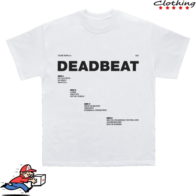kenny Tame Impala Merch Store Deadbeat Tracklist Shirt White kenny Tame Impala Merch Store Deadbeat Tracklist Shirt White