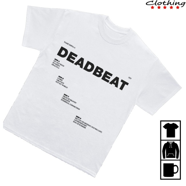 kenny Tame Impala Merch Store Deadbeat Tracklist Shirt Whites kenny Tame Impala Merch Store Deadbeat Tracklist Shirt Whites