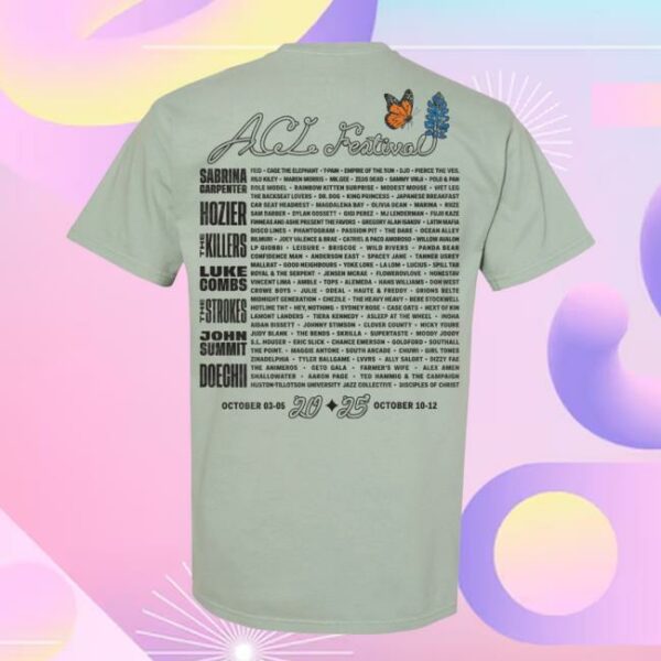 kenny sau Acl Music Festival Merch Shop Bluebonnet Skull Lineup Shirt