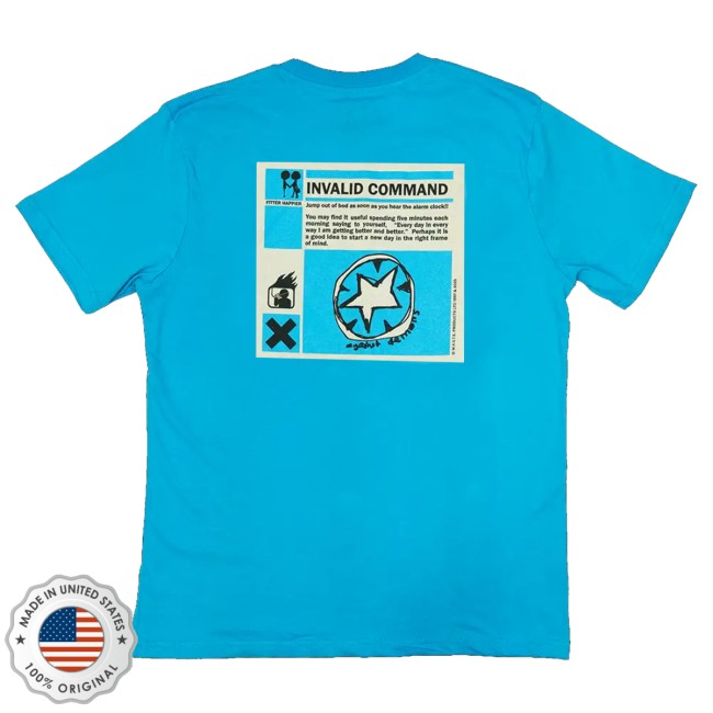 kenny WASTE Store Merch Fitter Happier Cyan Blue Patch Shirt kenny WASTE Store Merch Fitter Happier Cyan Blue Patch Shirt