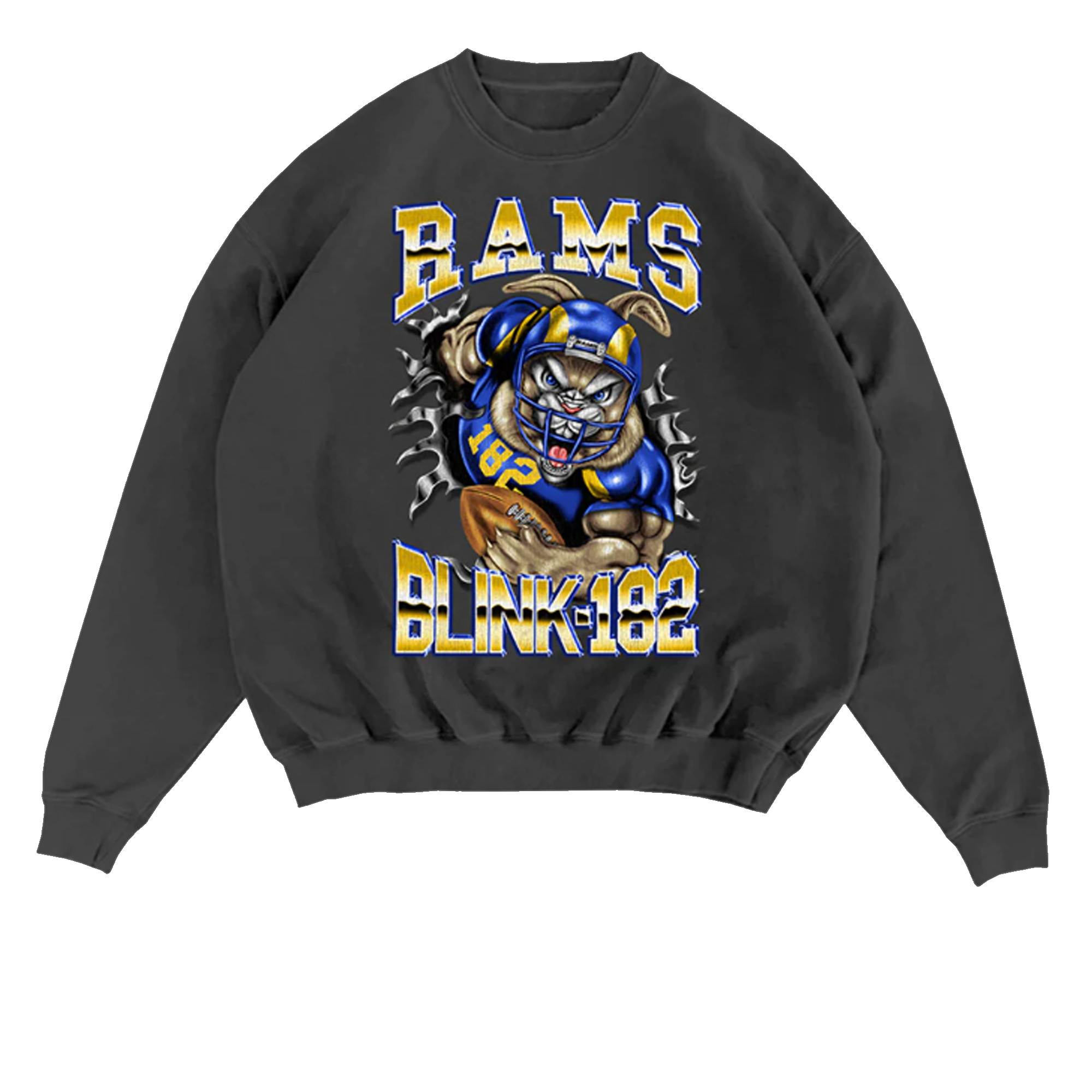 Blink 182 Merch Store Blink 182 X La Rams Touchdown Black Crewnecks Blink 182 Merch Store Blink 182 X La Rams Touchdown Black Crewnecks