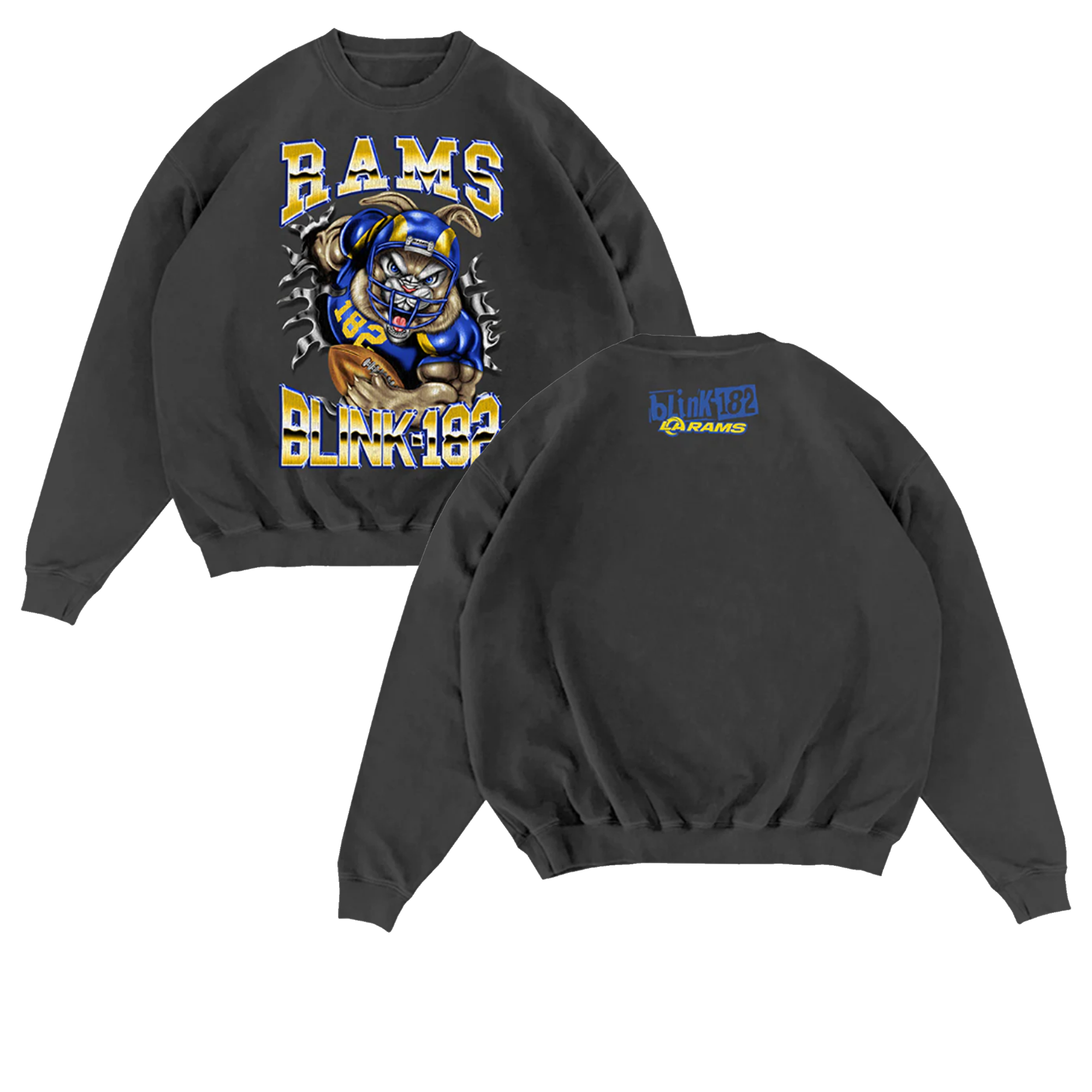 Blink 182 Merch Store Blink 182 X La Rams Touchdown Black Crewneckss Blink 182 Merch Store Blink 182 X La Rams Touchdown Black Crewneckss