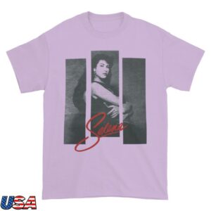 kenny Rockabilia Merch Store Selena 3 Stripes Photo On Lavender Tee Shirt