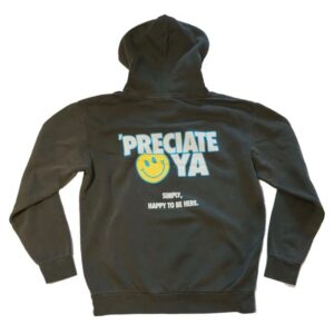 kenny sau Preciateya Clothing Store Merch Smiley Face Heavyweight Black Garment Dyed Hoodie