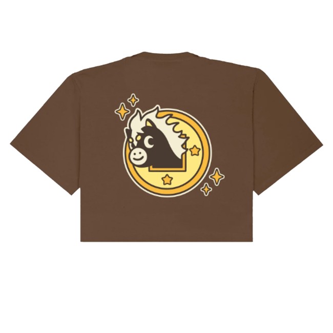 kenny Chunky Merch Chunky Lucky Horse Coin Cropped T Shirt Brown kenny Chunky Merch Chunky Lucky Horse Coin Cropped T Shirt Brown