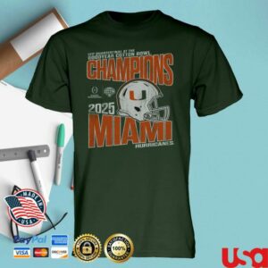 kenny Miamihts Merch Shop Store Blue 84 Miami Hurricanes Green 2025 College Football Playoff Bowl Champions T Shirt