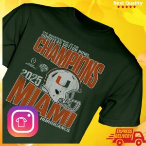 kenny Miamihts Merch Shop Store Blue 84 Miami Hurricanes Green 2025 College Football Playoff Bowl Champions T Shirte