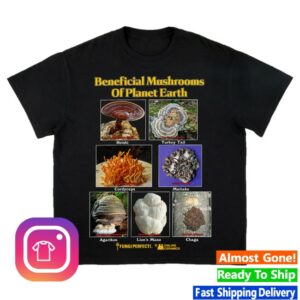 kenny Online Ceramics Merch Beneficial Mushrooms Of Planet Earth Black Tee1