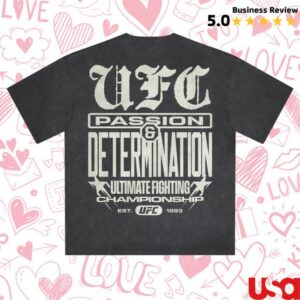 kenny Ufc Store Merch Men's Heather Black Ufc Passion And Determination Snow Wash T Shirt