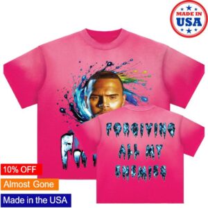 Chris Brown Merch Shop Fame 15Th Anniversary Spiral Sun Fade Raw Edge T-Shirt