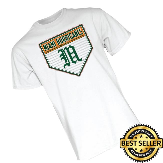 Miami Team Store Merch Shop Blue 84 Miami Hurricanes White Old English M Baseball Home Plate Shirt 3 Miami Team Store Merch Shop Blue 84 Miami Hurricanes White Old English M Baseball Home Plate Short Sleeve T-Shirt