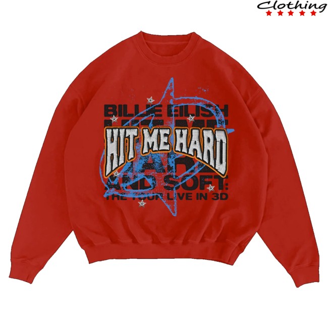 Billie Eilish Store Merch Live In 3D Star Red Crewneck