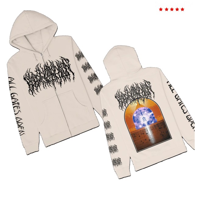 Blood Incantation Store Merch All Gates Open Back Cover Zip Up Hoodie