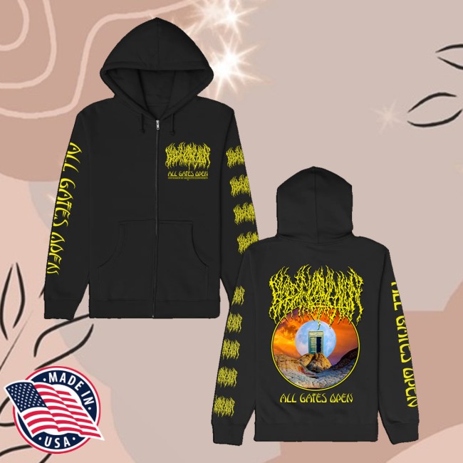 Blood Incantation Store Merch All Gates Open Zip Up Hoodie Black