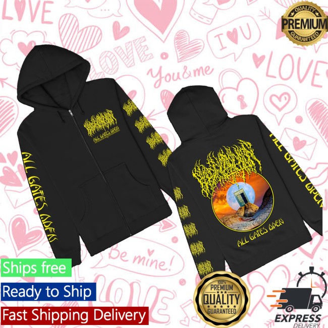 Blood Incantation Store Merch All Gates Open Zip Up Hoodie Black
