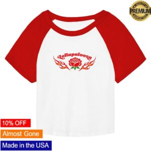 Lollapalooza Store Merch Women's Rose And Flame Baby Tee