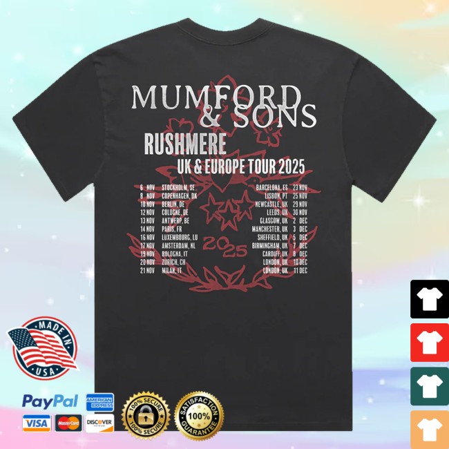 Mumford And Sons Merch Store Black Uk & Eu Tour 2025 Stamp Print T-Shirt 4 Mumford And Sons Merch Store Black Uk & Eu Tour 2025 Stamp Print T-Shirt