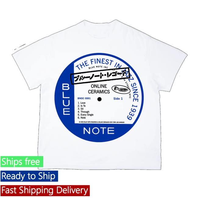 Online Ceramics Store Merch Blue Note Center Label White Shirt 4 Online Ceramics Store Merch Blue Note Center Label White Shirt