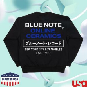 Online Ceramics Store Merch Blue Note Logos Black Crewneck