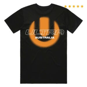 Ultra Australia Store Merch Shop Ultra Merch 2026 Orange Logo Ultra Australia Black Tee